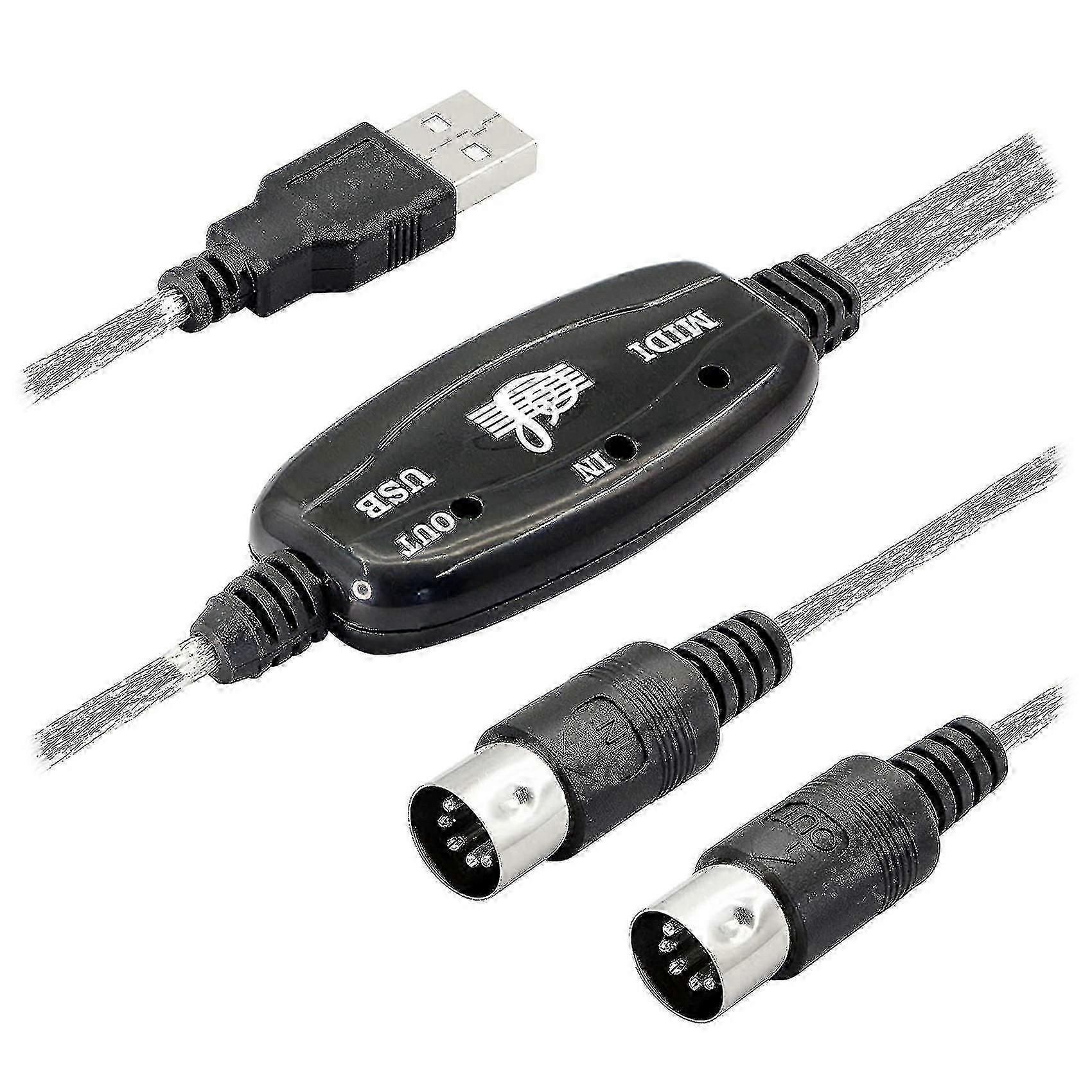 USB-Midi-kabeladapter, USB-type A mannelijk naar MIDI DIN 5-pins in-uit kabelinterface met LED-indicator