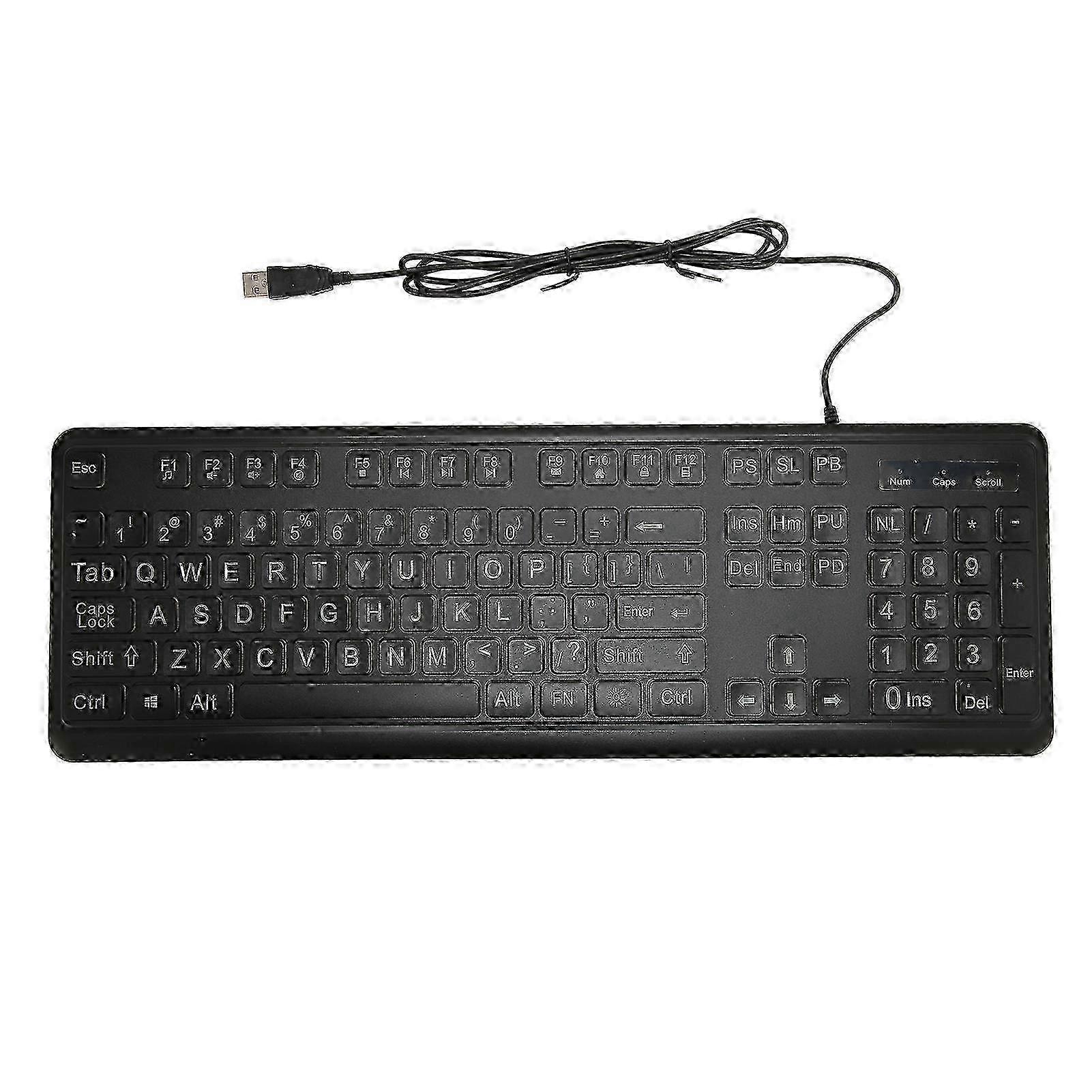 w Large Print Keyboard Large Bold Letters 104 Keys Standard Full Size USB Wired White LED Backlit Computer Keyboard