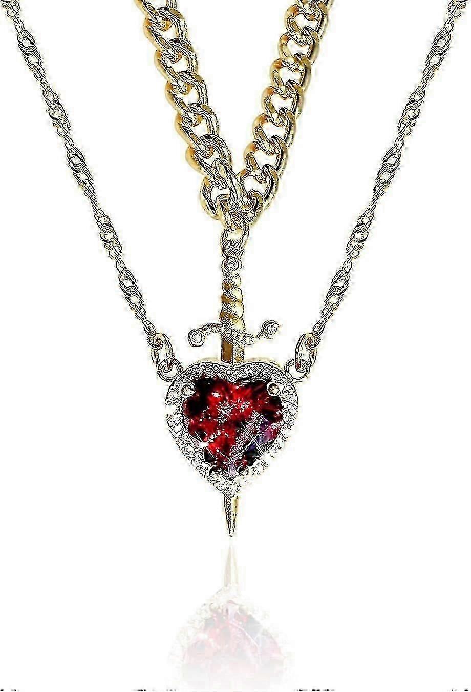 Colar moderno para casais em aço inoxidável dourado com espada atravessando o coração.