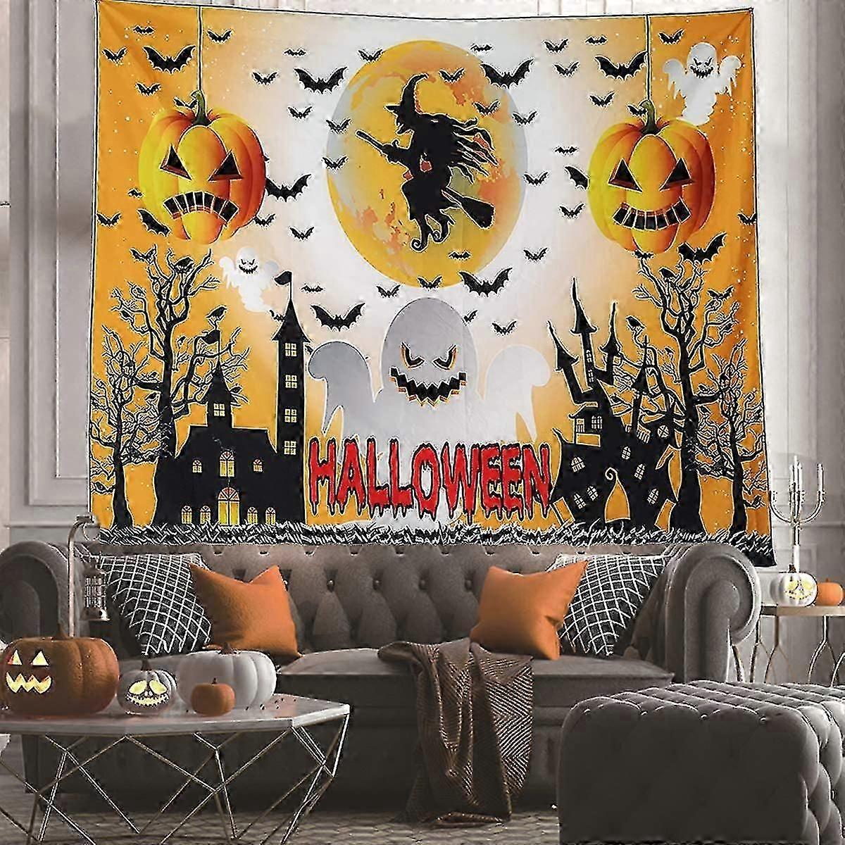 هالوين نسيج اليقطين نسيج الديكور الخفافيش الساحرة نسيج الجدار معلق لحفلات الهالوين غرفة ديكور (150 × 200 سم) د.ب