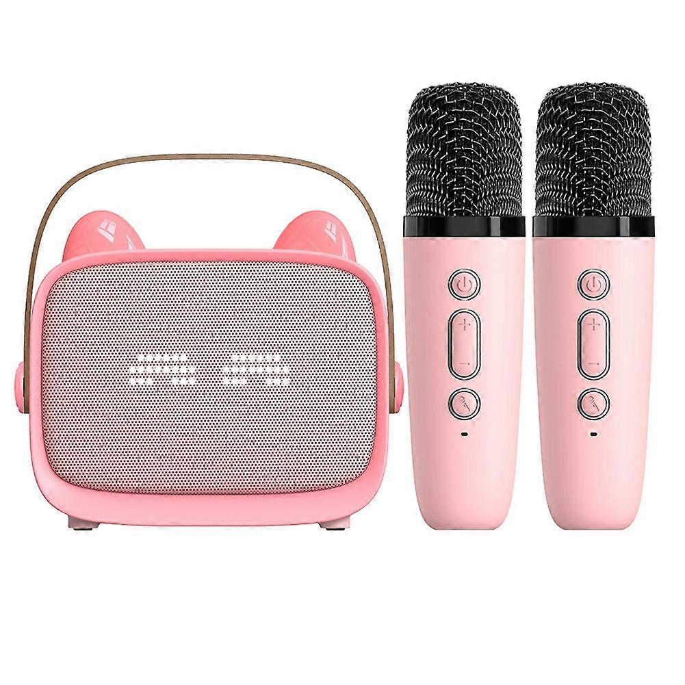Portable Bluetooth Speaker Mini Wireless Karaoke Machine Toy with 2 Microphone K Song Family Sing Machine