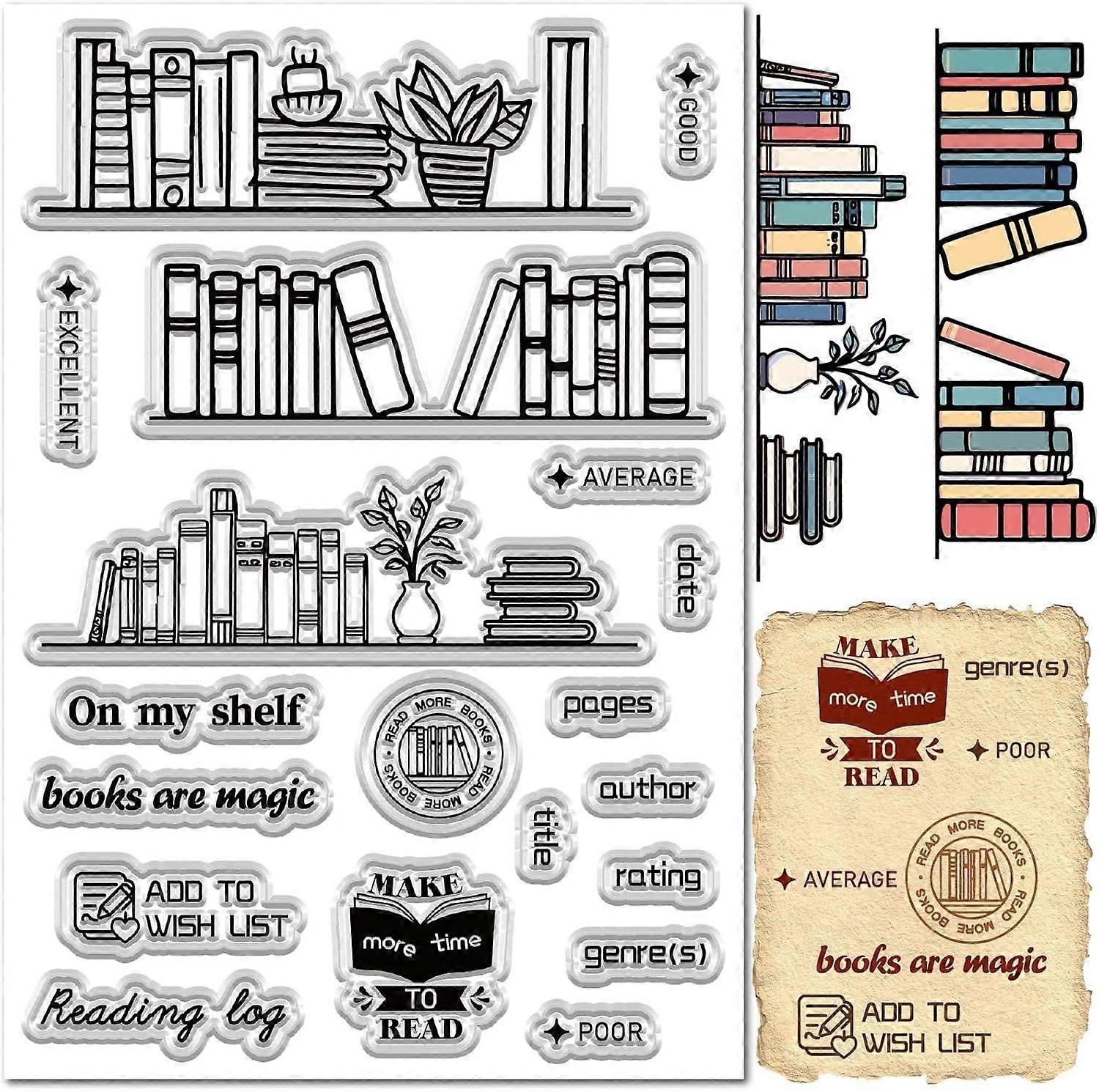 Book Shelf Stamp Transparent Silicone Stamps Bookcase Bookshelf Reusable Clear Rubber Stamper Seal for Holiday Cards Making Library DIY Scrapbooking P