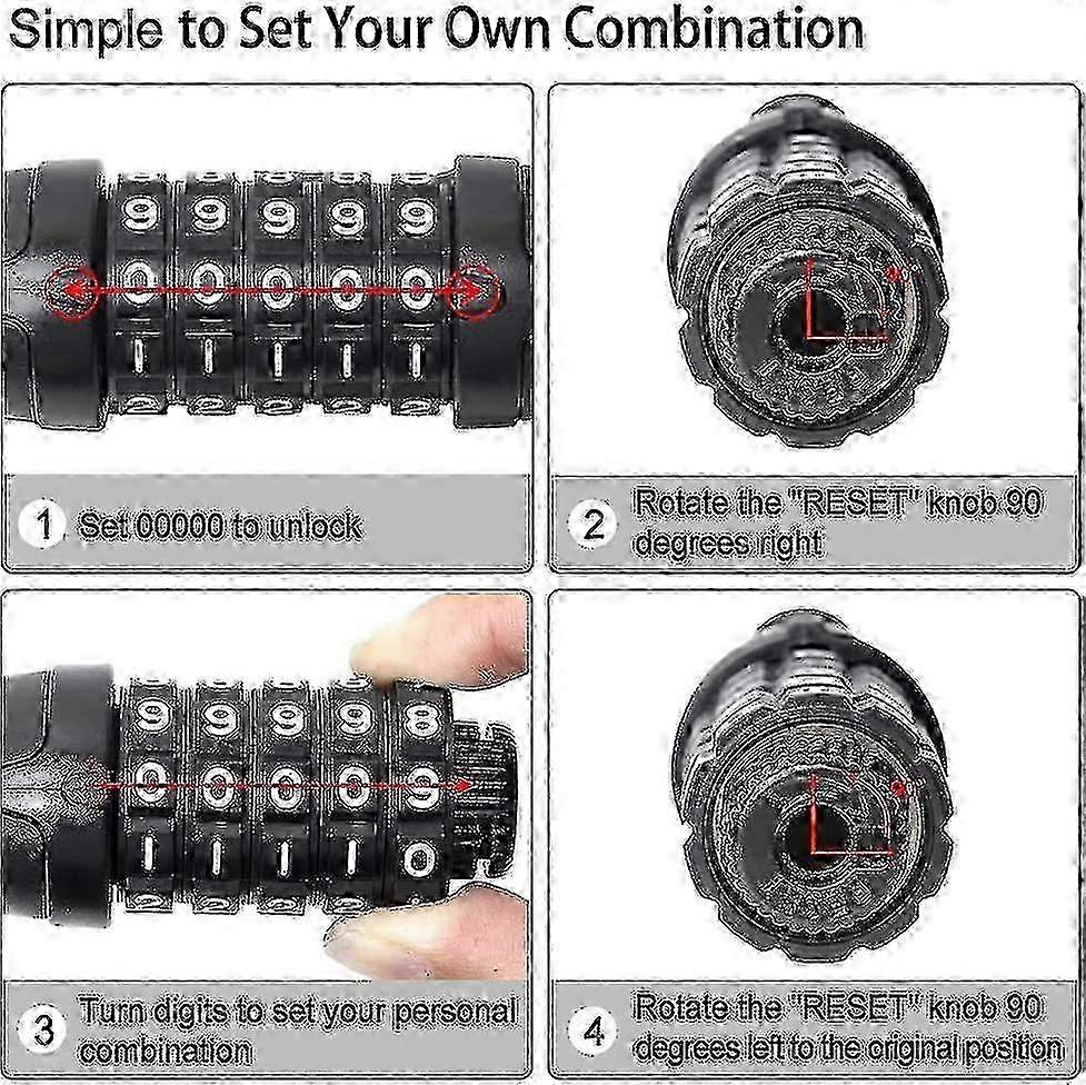 Bicycle Wire Lock 4ft High Security 5 Digit Bicycle Combination Lock (black) (q)