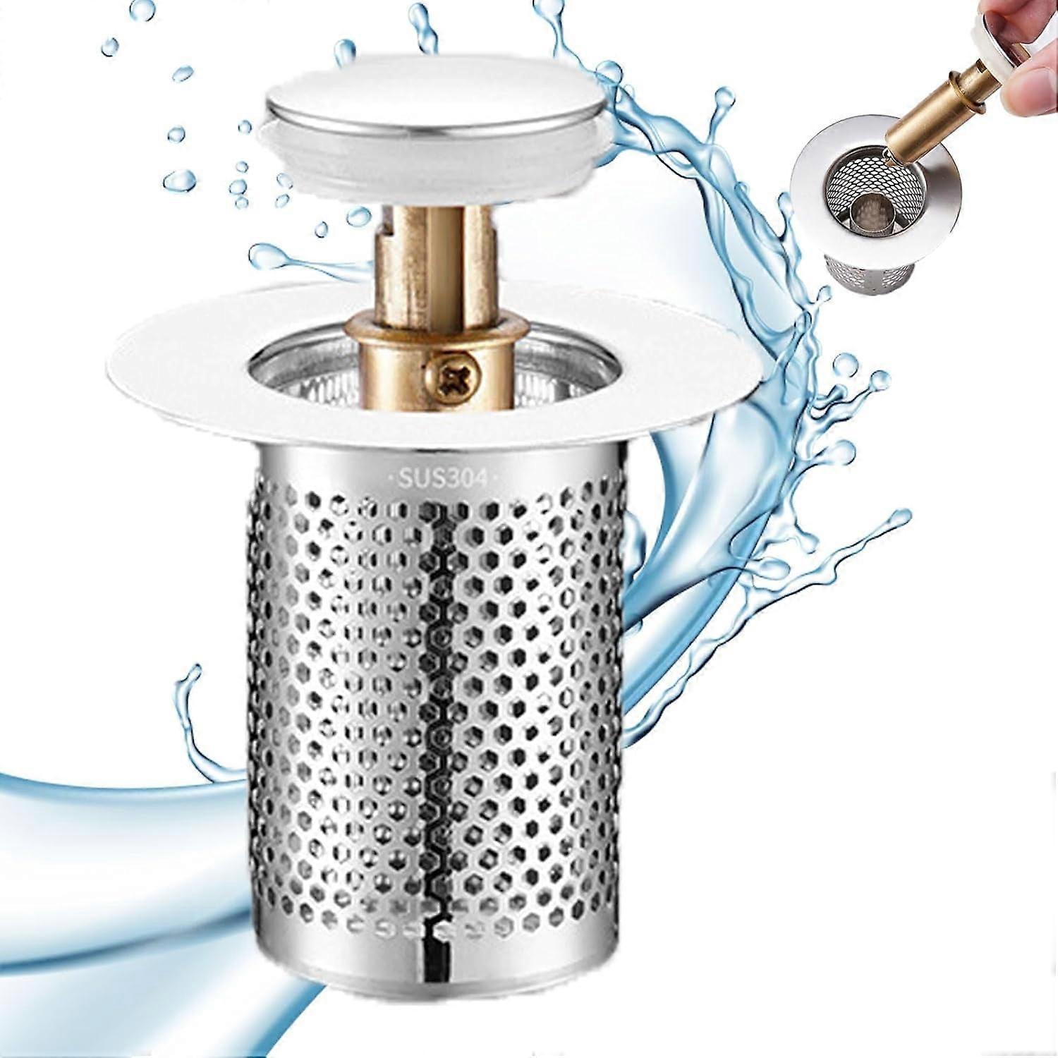 Bloame Stainless Steel Basin Drain Filter, Washable Sink Pop Up Stopper, Compatible with Standard Sinks & Bathtubs - Short Design