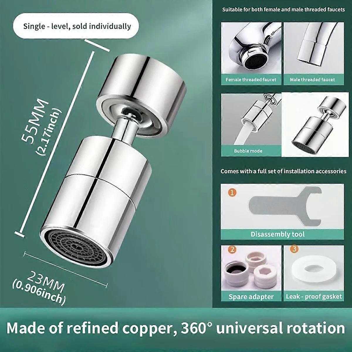 360�� Dual Function Anti-splash Bubbler Kitchen Tap Aerator Bathroom Rotatable Extension Faucet Filter Dual Mode Bubbler Nozzle