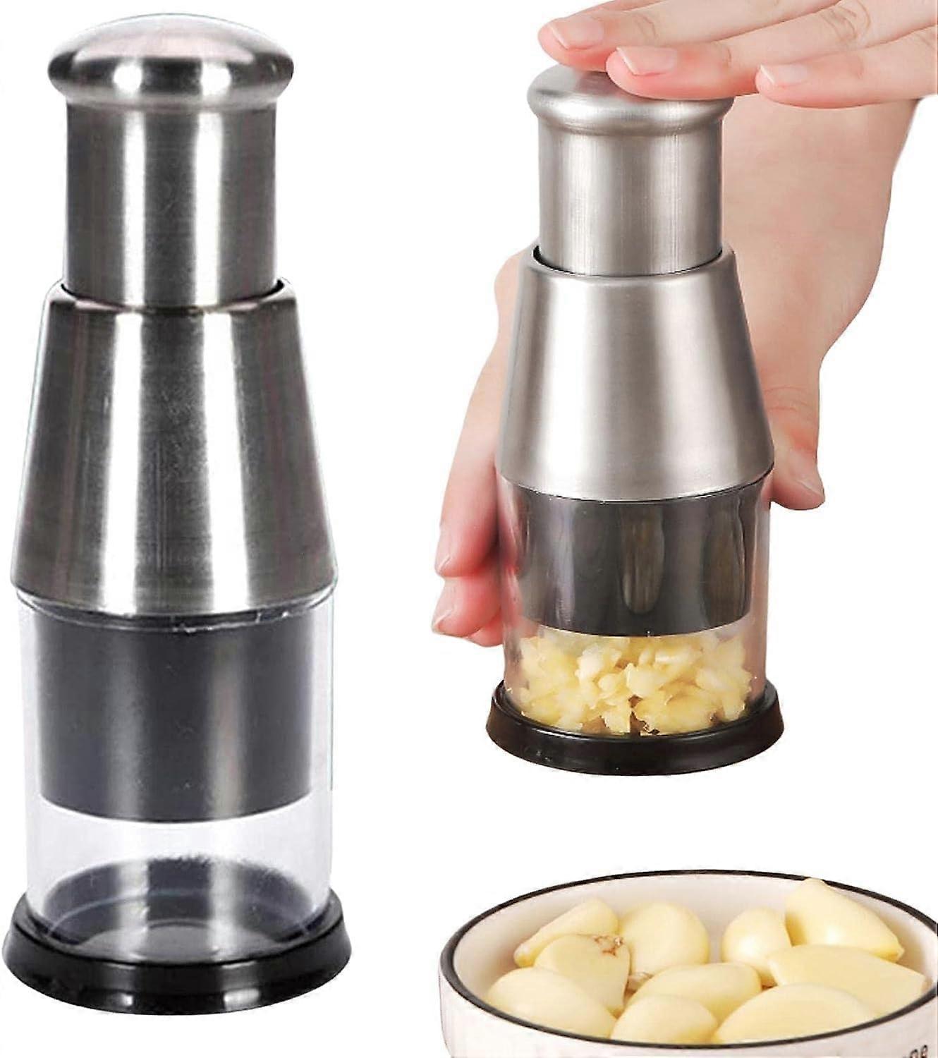 Manual Stainless Steel Garlic Chopper and Press, MultiFunctional Easy Clean Kitchen Tool