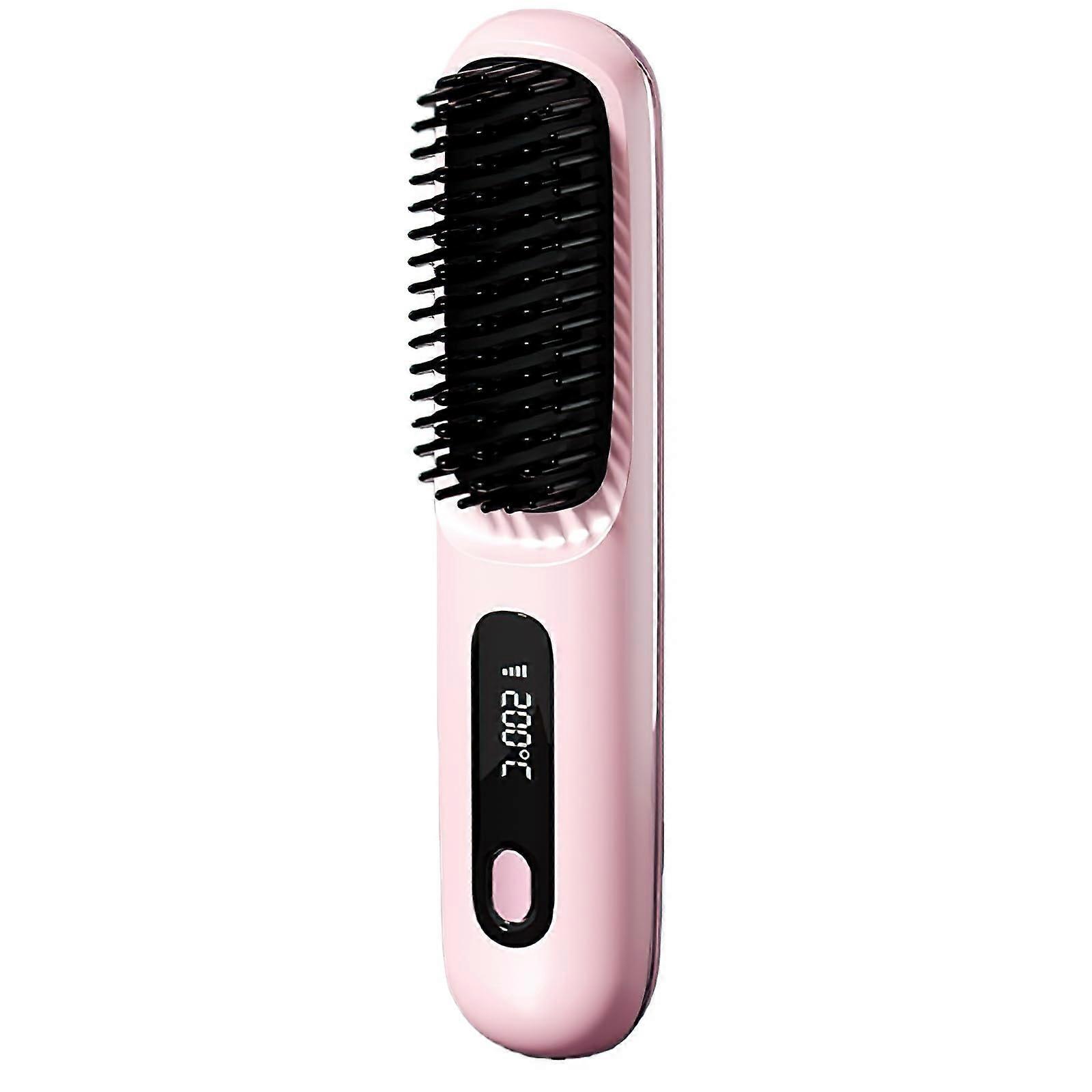 Cordless Hair Straightener Brush with Ionic Ceramic, 2 in 1 Styling, Fast Heat Up, Rechargeable Pink