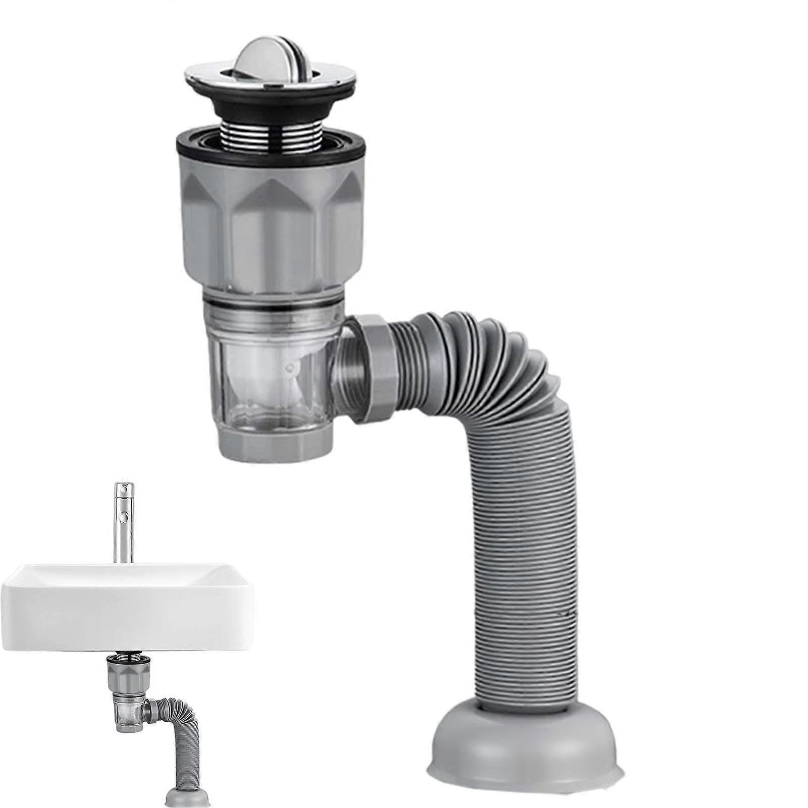 Flexible Drain Pipe AntiOdor Drain Outlet For Sink, Expandable Hose, Seamless Connection, Ash Color