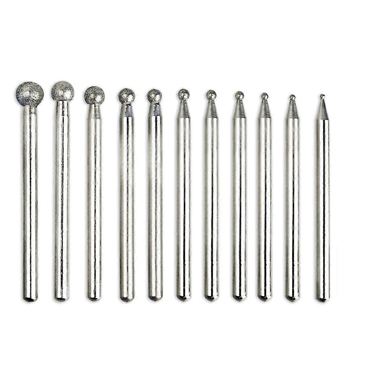 Diamond Burr Set 11pc Sphere Bits 0.66mm for Rotary Tool Glass Ceramic Stone Grinding