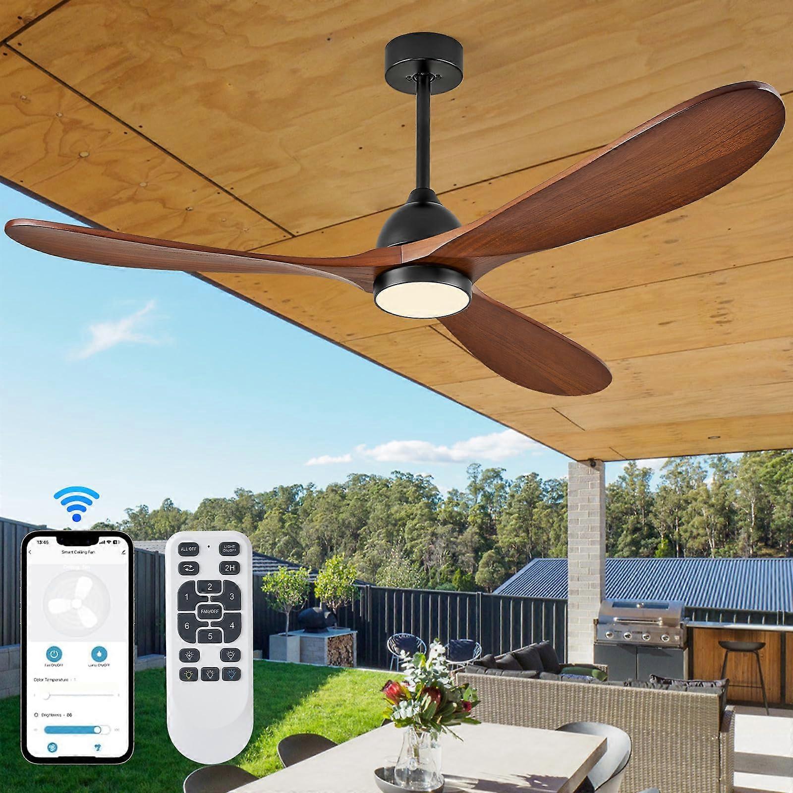 52 Inch Ceiling Fan with Light and Remote, Smart App and Voice Control, Dark Walnut for Patio