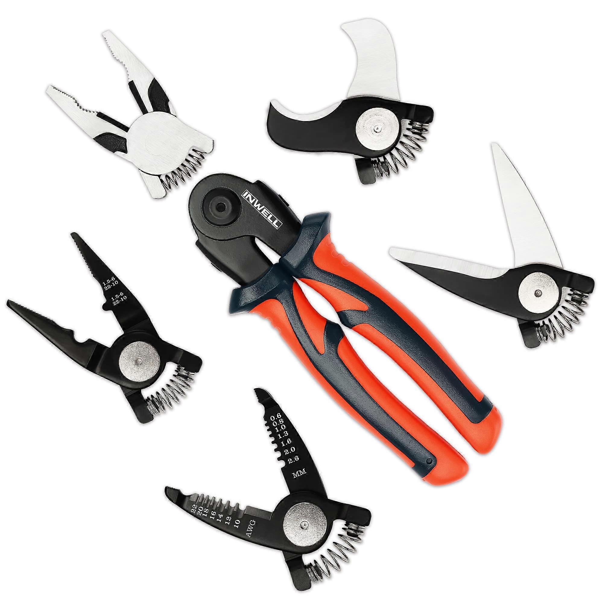 Multi Tool Pliers 5 in 1 Set with Interchangeable Heads, Wire Stripper Crimper Cutter, Storage Case