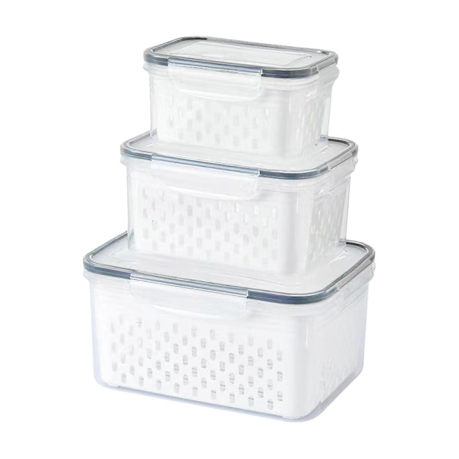 3 Piece Stackable Refrigerator Storage Containers with Drain Basket and Leakproof Easy Open Lids