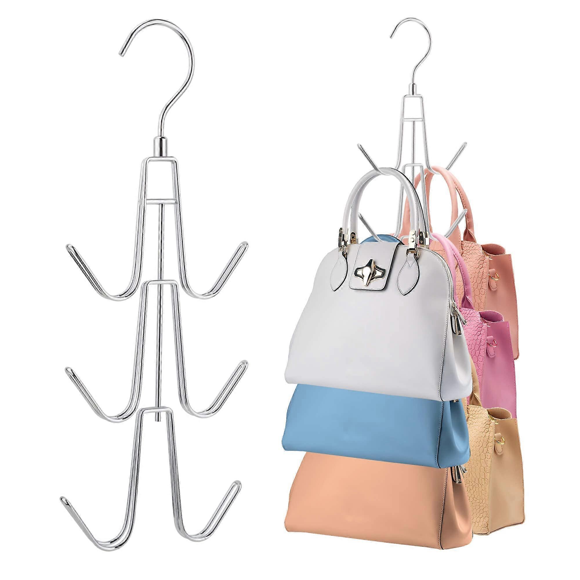 Purse Hanger with 360° Rotatable Hook, SpaceSaving Handbag Organizer Holds 6 Bags, Silver