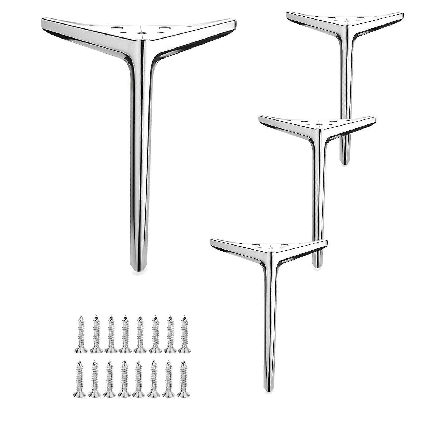 Pés de metal para móveis, conjunto de 4 peças, 12,7 cm (5 polegadas), aço inoxidável triangular moderno e resistente, para mesa, sofá e cama.