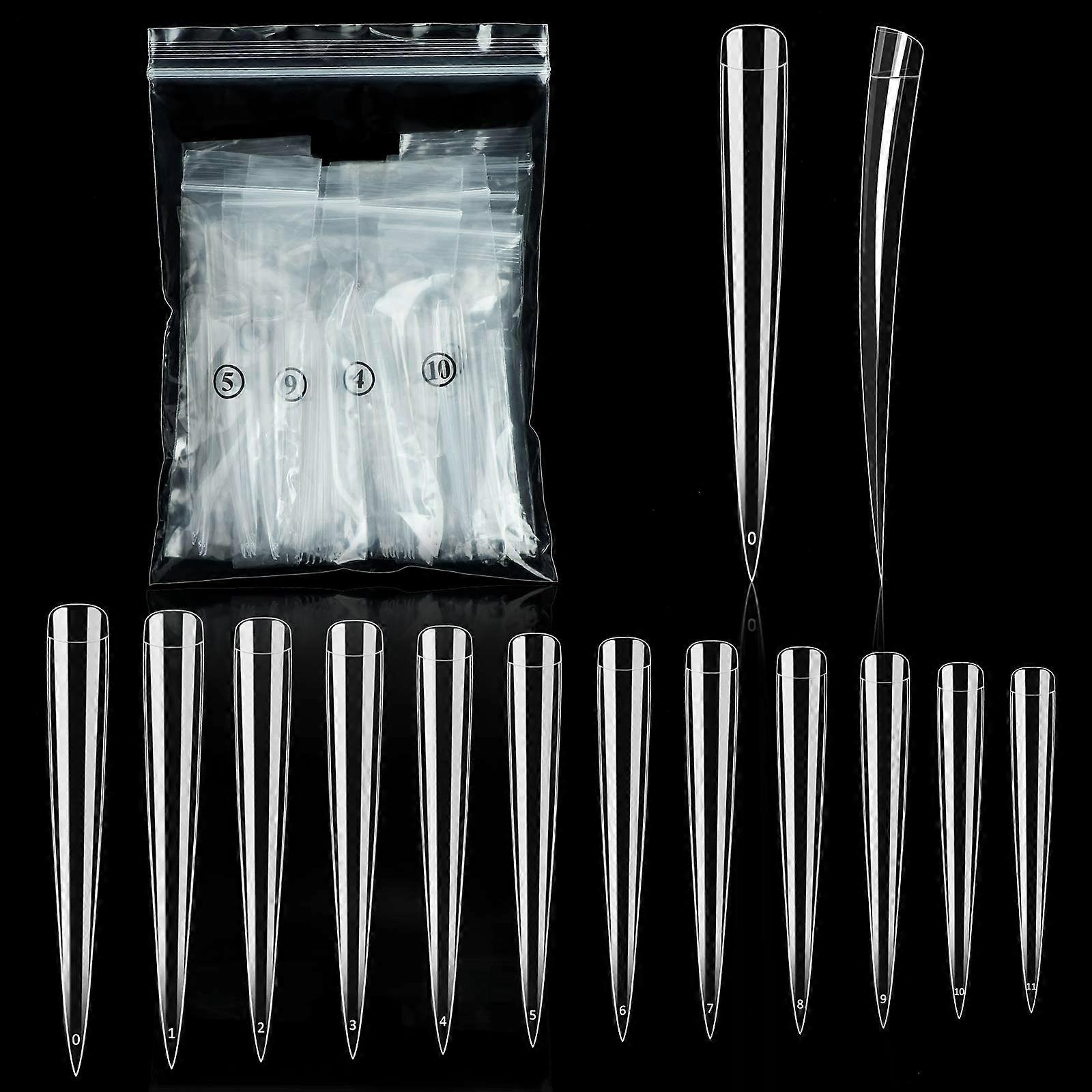 Extra Long Clear Stiletto Acrylic Nail Tips Set 120pcs Half Cover False Nails 12 Sizes with Case
