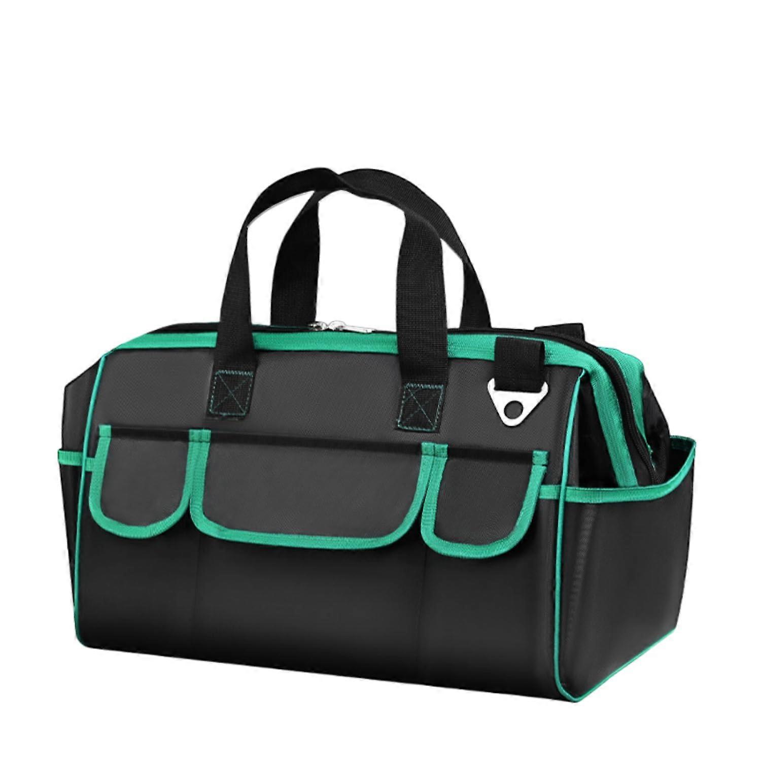 Heavy Duty Tool Tote with Large Capacity Multi Pocket Storage and Puncture Resistant Base