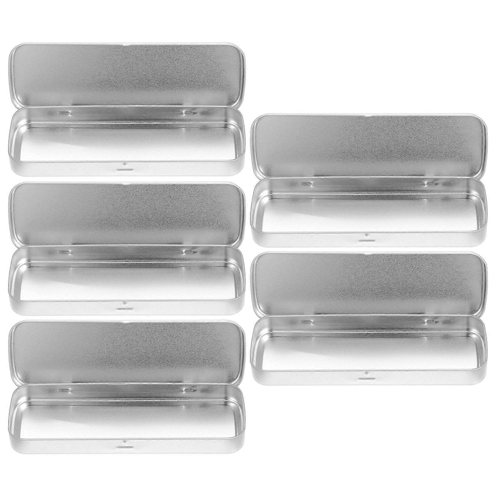 Metal Pencil Case Silver for Students Use Rectangular Single-Layer 5Pcs Kit