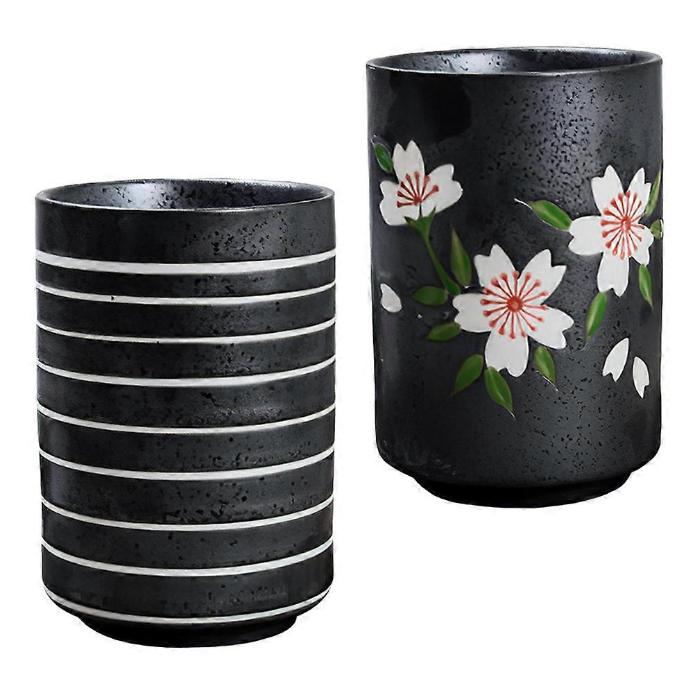 Ceramic Tea Mug Retro Style Cup for Home 2Pcs Black Kitchen Tea Cup