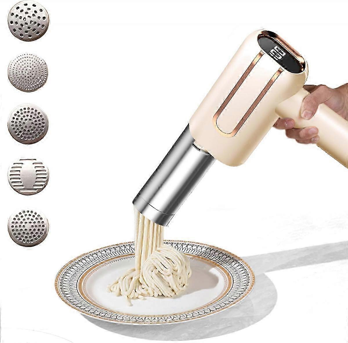 Handheld Electric Noodle Maker: 5-in-1 Wireless with Battery Display & Automatic Noodle Making
