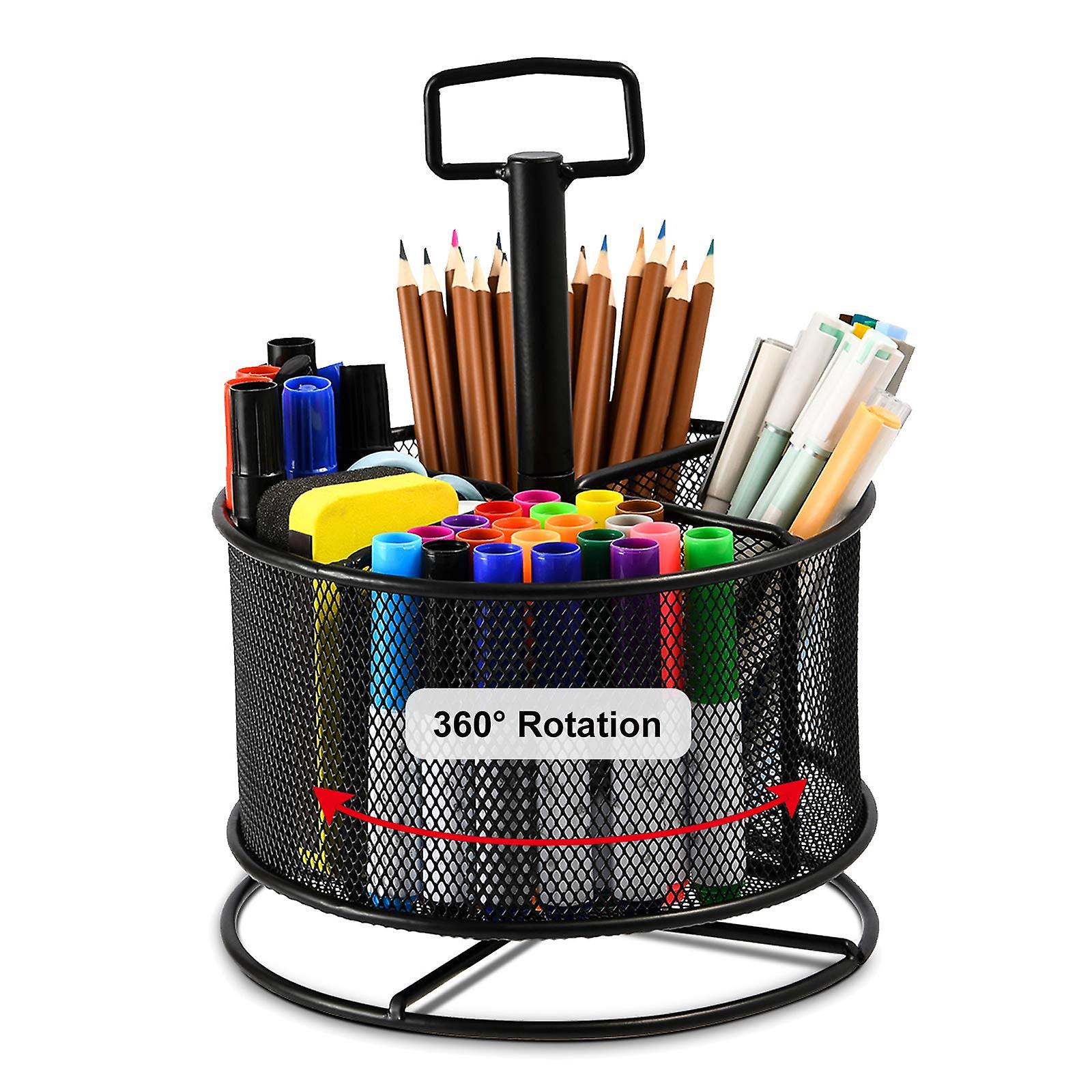 Mesh Desk Organizer, 360-Degree Rotating Multi-Functional Pen Holder,4 Compartments Desktop Stationa