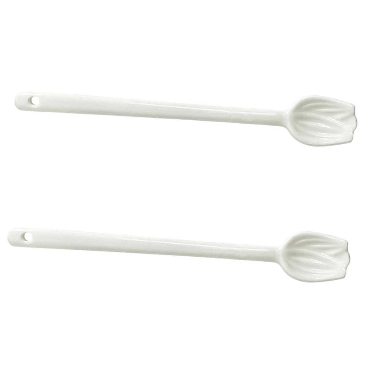 2pcs Ceramic Tulip Coffee Spoon with Flower Pattern, Easy Clean, MultiUse for Coffee Station