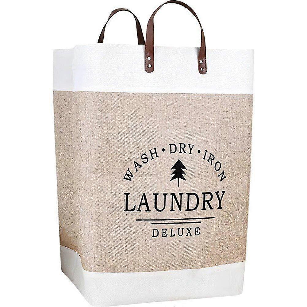 Large Capacity Laundry Basket Foldable Fabric Clothes Hamper with Long Handle for Dorm and Home