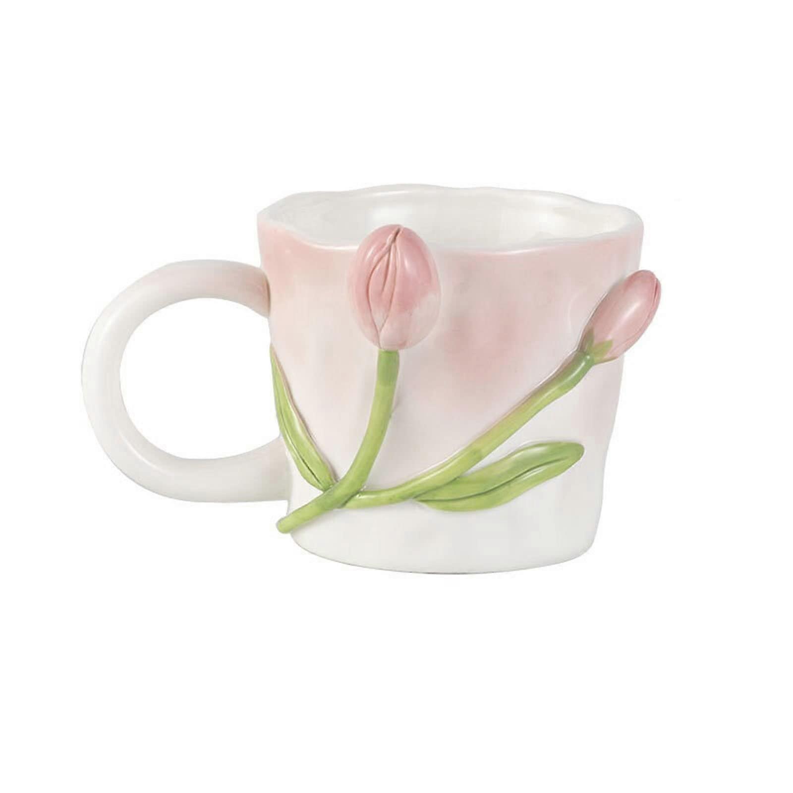 Large Hand Painted Porcelain Coffee Mug with Unique Flower Pattern, Large Capacity Tea Cup Gift