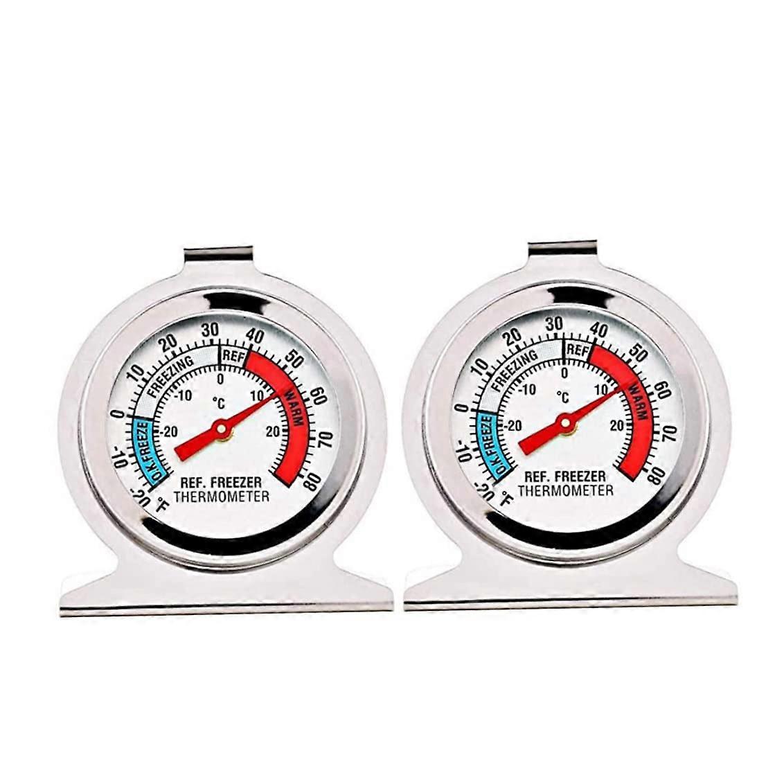 Refrigerator Thermometer Stainless Steel Large Dial Freezer Thermometer Battery 2PCS