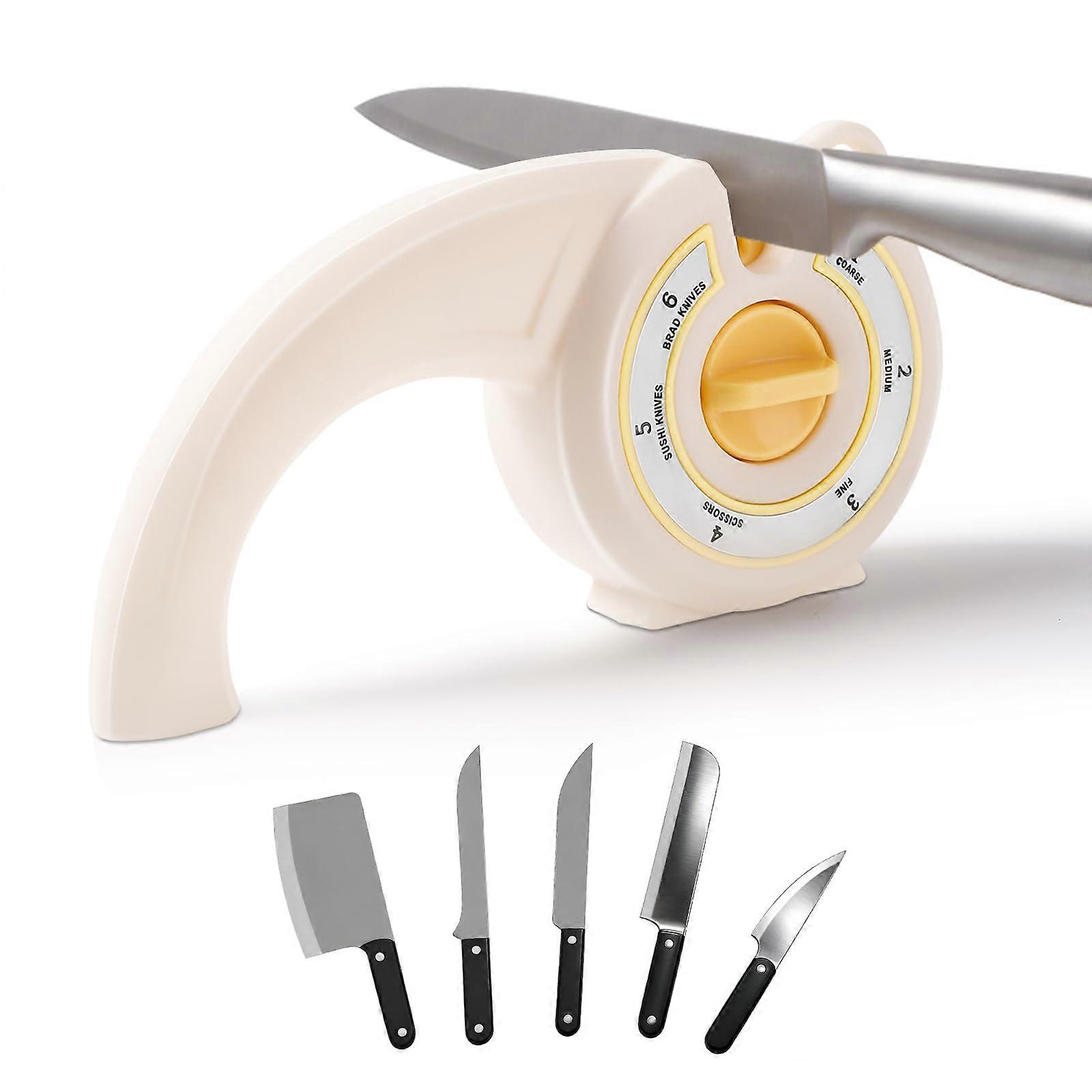 6in1 Manual Knife Sharpener with Rotary Angle Control for Kitchen Knives, Scissors and Bread Knives