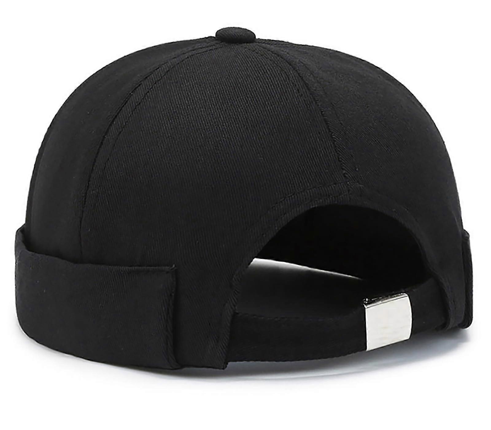 Brimless Cap for Men, Retro Rolled Cuff Cotton Beanie Hat with Adjustable Buckle Closure