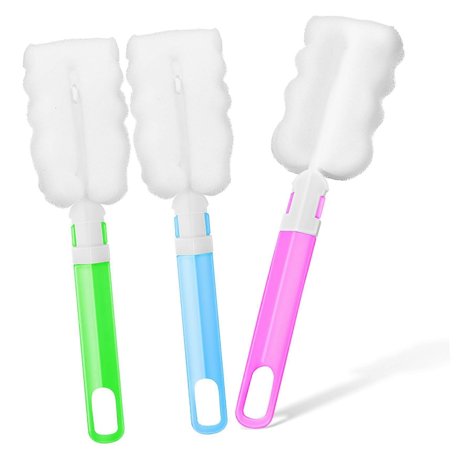 Bottle Cleaning Brush 3Piece Set Long Handle Soft Sponge Detachable Head for Cups and Flasks