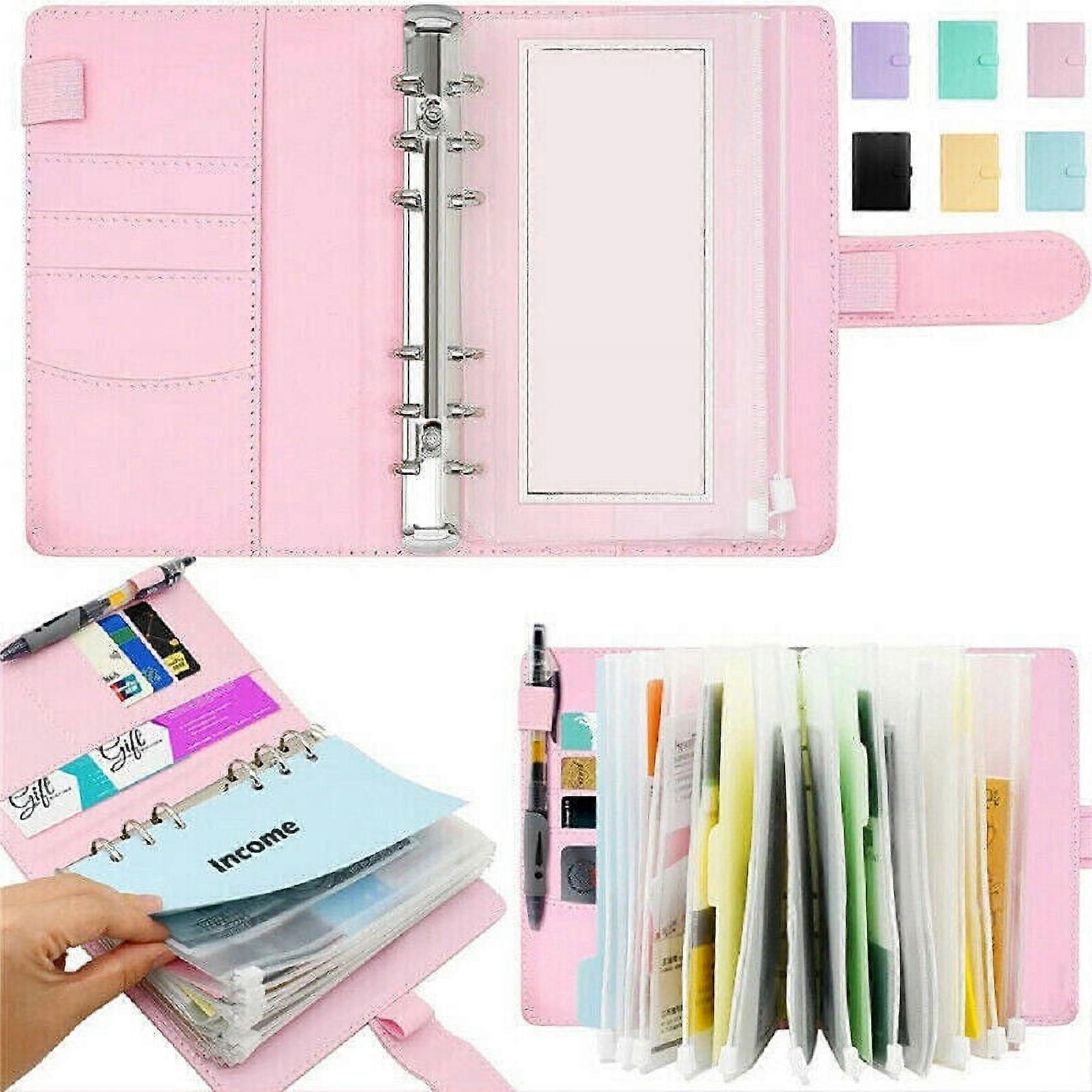 A6 PU Leather Notebook Ring Binders Type with Refillable Paper, Pink