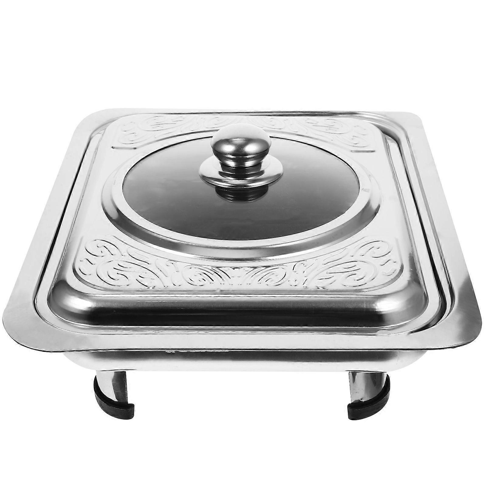 Long Rectangular Buffet Server Stainless Steel Tray for Storage with Cover