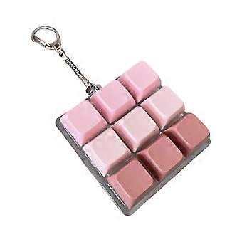 Colored 9 Key Press Button Stress Relief Toy with Keychain Hook For Adult Student Finger Exercise and Daily Relaxation  Pink