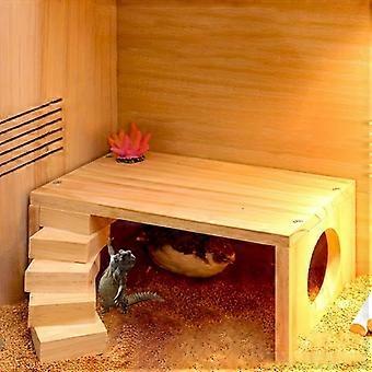 Solid Wood 2-Tier Climbing Pet Shelter - Breathable & Lightweight Habitat For Small Animals, Ideal For Lizards, Snakes, Hamsters