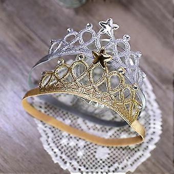 Opaska na głowę dla dziewczynki z koroną, regulowana, turban, elastyczna opaska na włosy, złoty