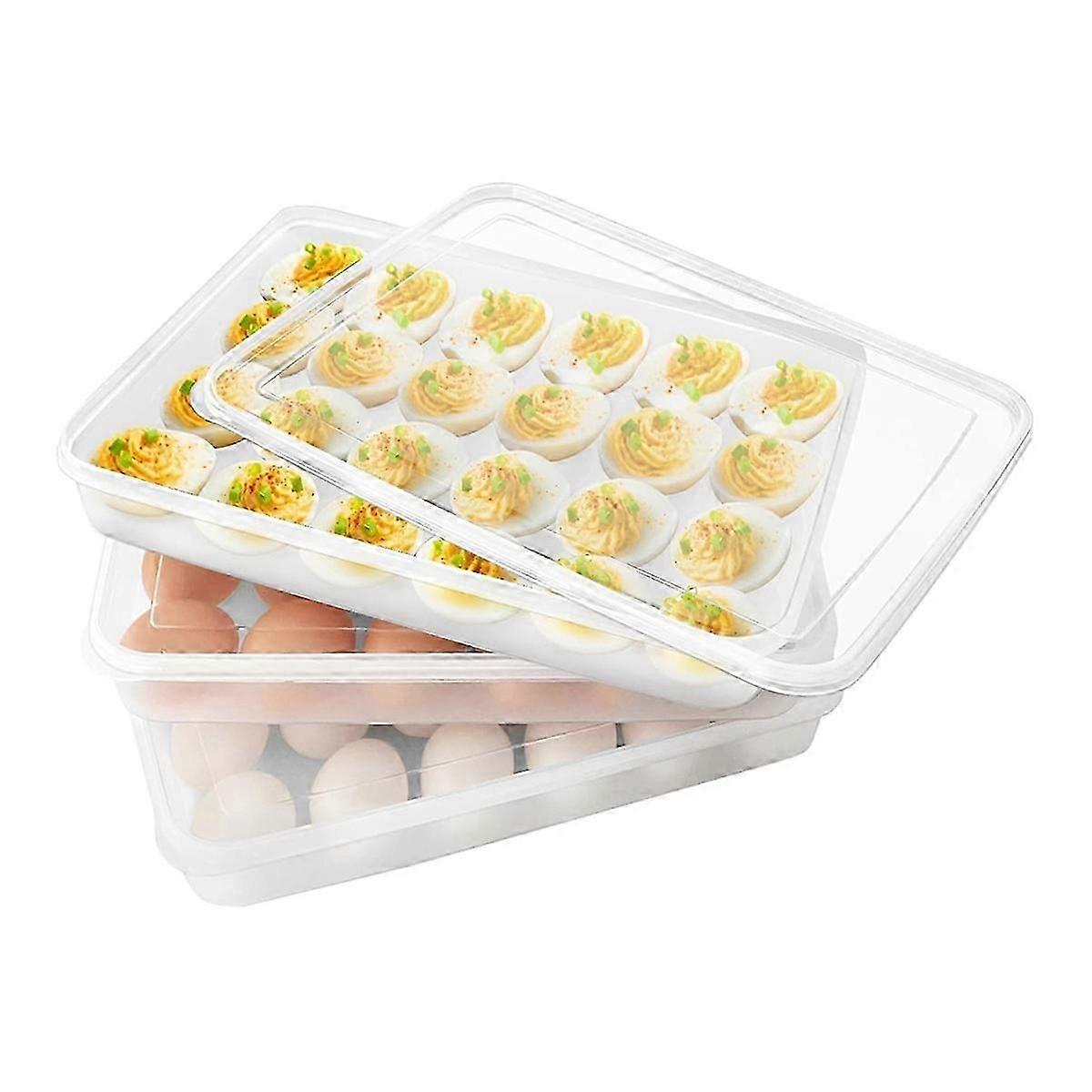 3 Pcs Egg Holder for Refrigerator,Deviled Egg Containers with Lid,Plastic Stackable Clear Egg Tray C