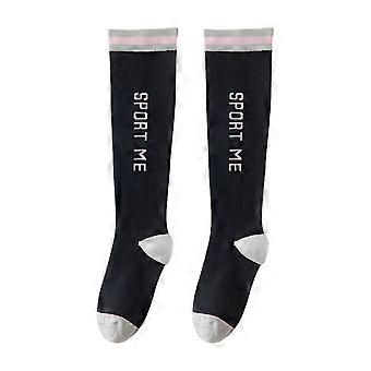 1 Paar Frauen Wadensocken High-Tube Kein Geruch Gestreifter Buchstabendruck Hohe Elastizität Rutschfest Atmungsaktiv Weiche Schweißabsorption Anti-Schrumpf Sport Cheerlead