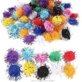 100pcs 20mm Cat Toys Assorted Pom Poms Fluffy Balls compatible with DIY Creative Crafts Decorations (Mix Color)
