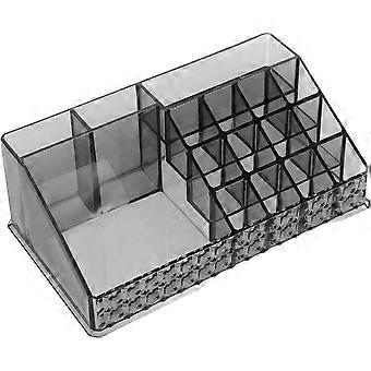 Makeup Organizer with Divided Cotton Rounds Holder and Lip Gloss Storage Bin, Black Vanity Organizer Stand for Bathroom Countertop Skincare Display