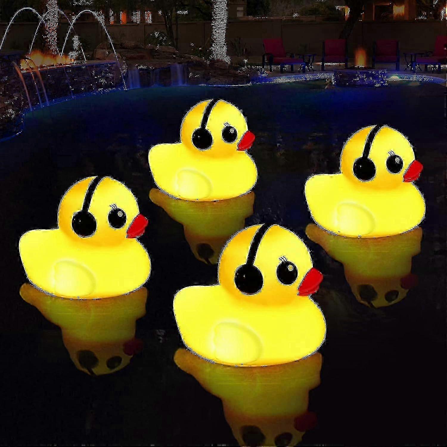 4pcs 8cm Mini Floating Duck Pool Lights, 2025 Pool Decor