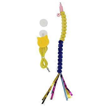 Pet Cat Hanging Toy Adjustable Interactive Traceless Hook Elastic Cord Bell Door Hanging Cat Toy Tease Cat Rope and Yellow Blue Caterpillar