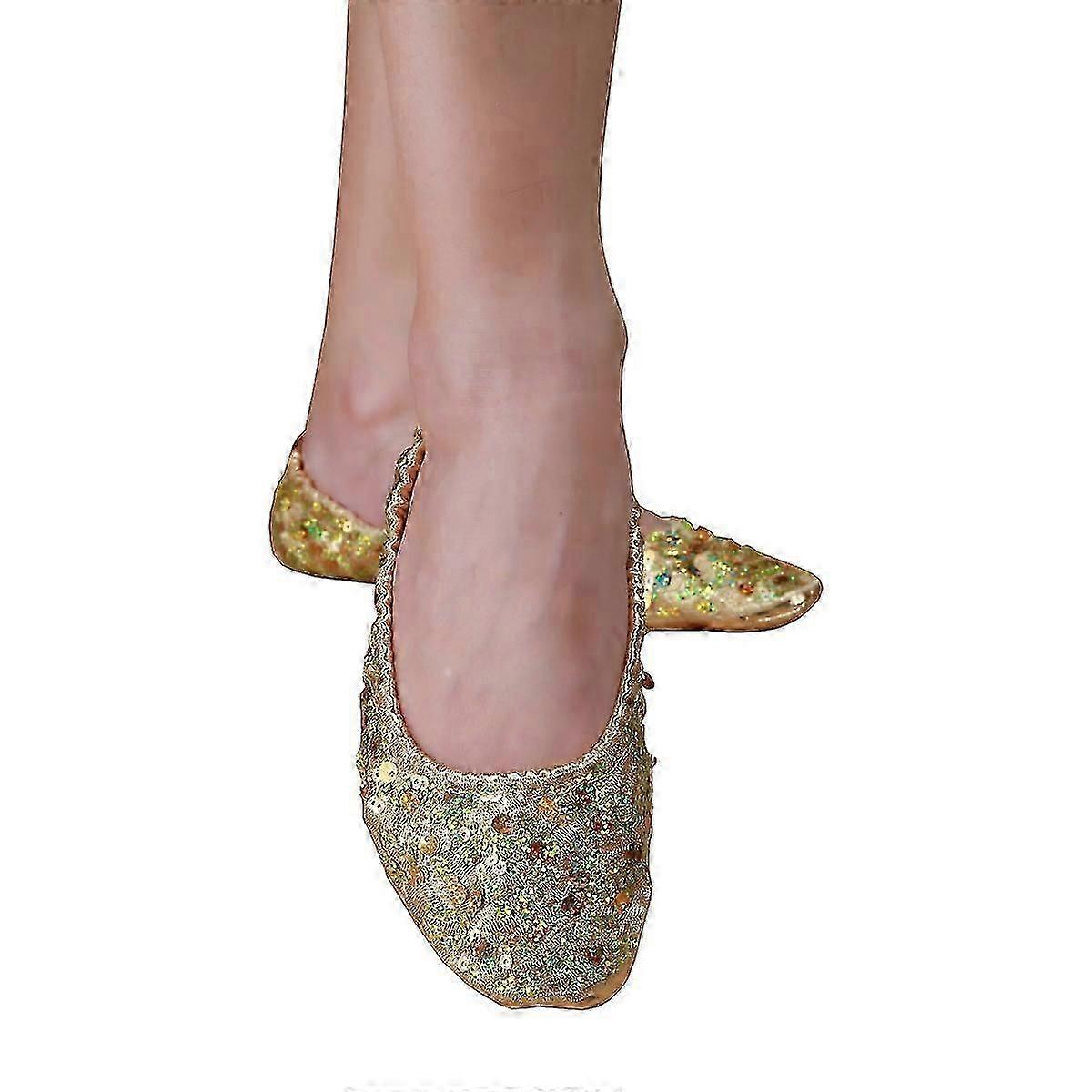 Stage performance shoes for belly dance - golden sequin design