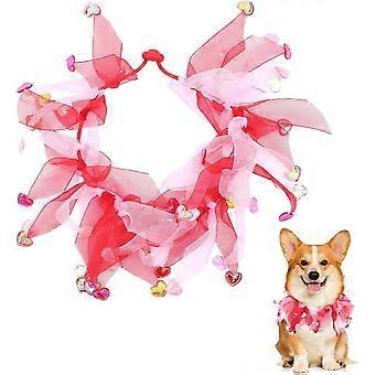 Valentine's Heart Decorative Dog Collar，Adjustable Pet Decorative Christmas Collar Cute Festive Pet Costume with Heart Shaped Sequins