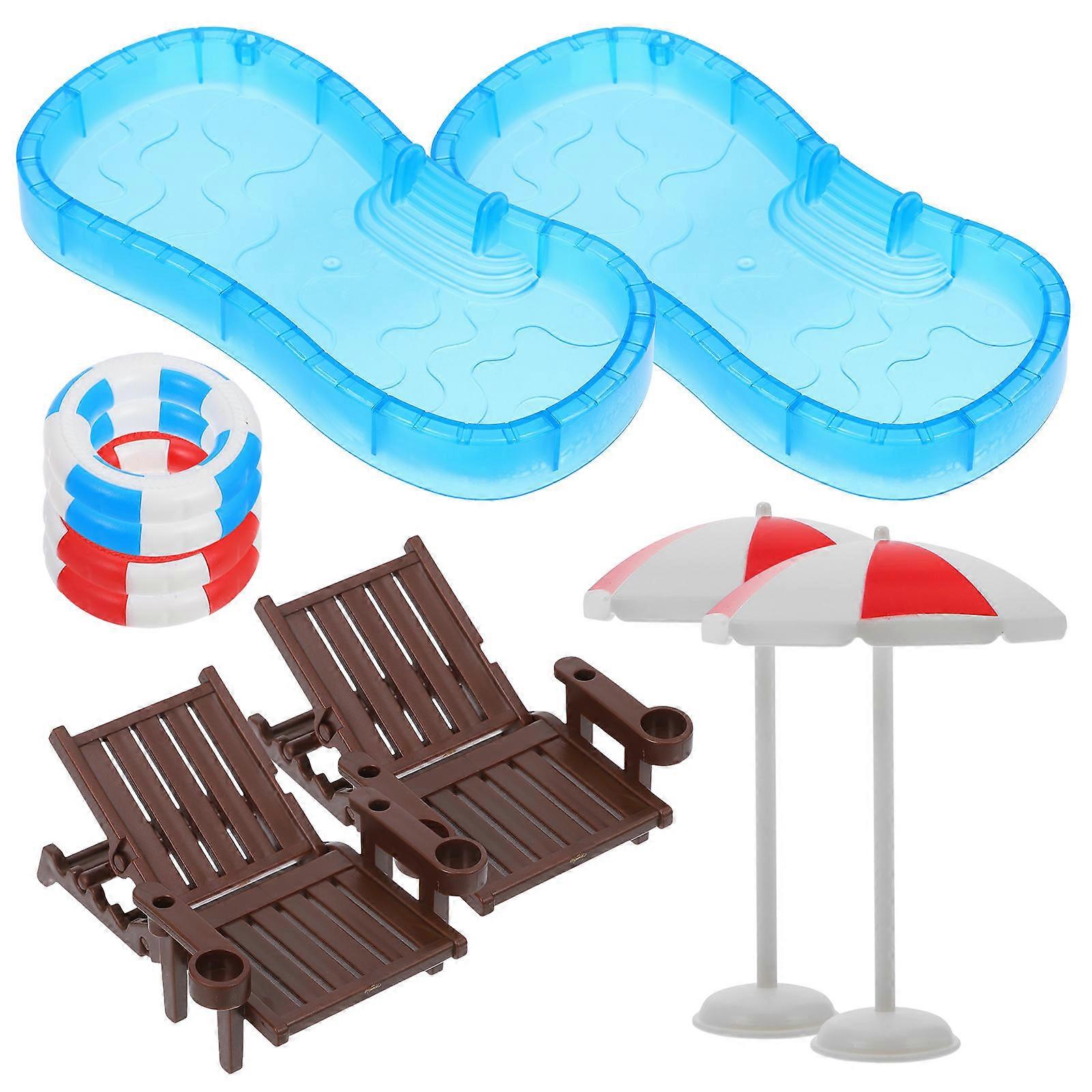 Swimming Pool Model Mini House Set for Decorating 2Sets Assorted Color Plastic