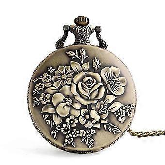 New Vintage Pocket Watch With Exquisite Carving And Lid Flower Pocket Watch Quartz Necklace Chain Men Women For Girls Gifts, a