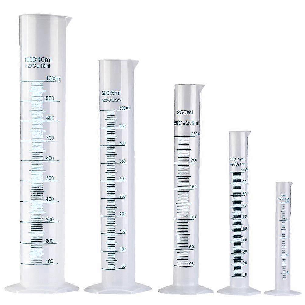 5pcs Plastic Cylinders Professional Measuring Cylinders Test Scale Tubes