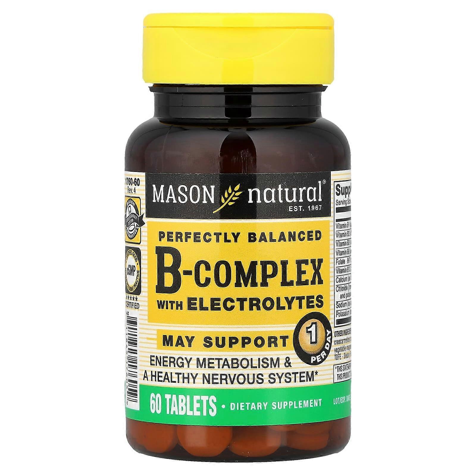 Mason Natural, Perfectly Balanced B-Complex with Electrolytes, 60 Tablets