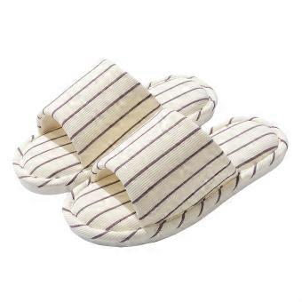 Unisex Open-Toe Slip-On Indoor Slippers, Striped Uppers with Soft Cushioned Footbed, Non-Slip Grip for Home and Office Wear