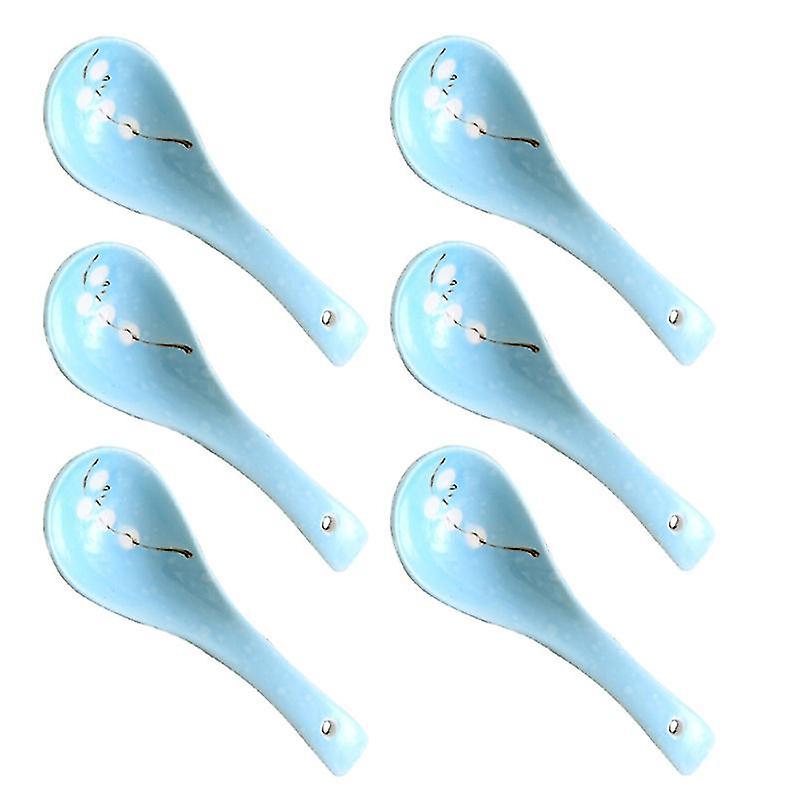 14X4x2cm Blue Spoons 6pcs Practical Ceramic Spoons Japanese Style Porridge Spoons Home Tableware